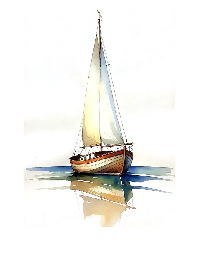 A watercolour sloop under sail